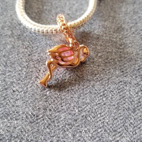 Pink Murano Glass Flamingo Dangle Charm - Picture 2 of 5